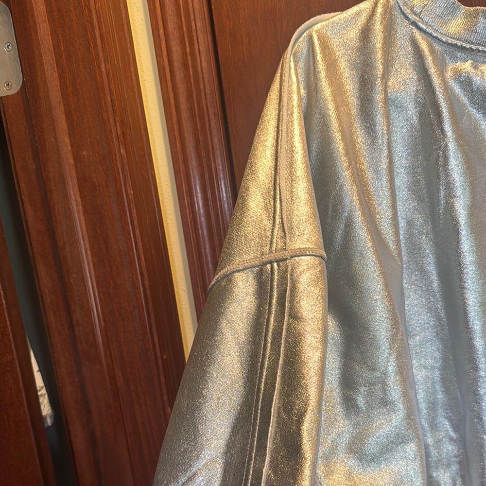 Free People Shiny Silver Oversized Pullover - Picture 6 of 8